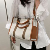Women's Large Canvas Color Block Classic Style Magnetic Buckle Tote Bag main image 5