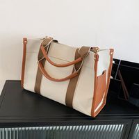 Women's Large Canvas Color Block Classic Style Magnetic Buckle Tote Bag main image 3