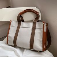 Women's Large Canvas Color Block Classic Style Magnetic Buckle Tote Bag sku image 3