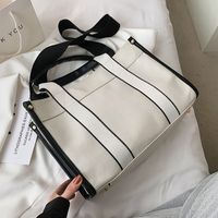 Women's Large Canvas Color Block Classic Style Magnetic Buckle Tote Bag sku image 4