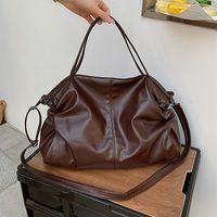 Women's Large Pu Leather Solid Color Vintage Style Zipper Tote Bag sku image 3