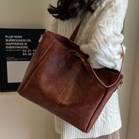 Women's Large Pu Leather Solid Color Vintage Style Square Zipper Tote Bag main image 4