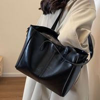 Women's Large Pu Leather Solid Color Vintage Style Square Zipper Tote Bag main image 2