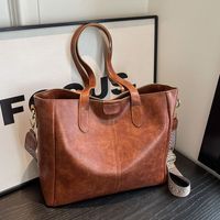 Women's Large Pu Leather Solid Color Vintage Style Square Zipper Tote Bag sku image 3