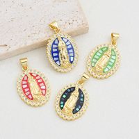 1 Piece 17*24mm Copper Shell Zircon 18K Gold Plated Virgin Mary Polished Pendant main image 1