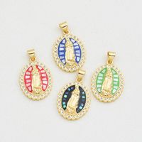 1 Piece 17*24mm Copper Shell Zircon 18K Gold Plated Virgin Mary Polished Pendant main image 3