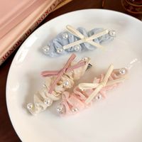 Women's Cute Sweet Bow Knot Alloy Cloth Inlay Pearl Hair Clip main image 1