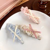 Women's Cute Sweet Bow Knot Alloy Cloth Inlay Pearl Hair Clip main image 5