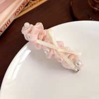 Women's Cute Sweet Bow Knot Alloy Cloth Inlay Pearl Hair Clip sku image 2