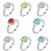 Sterling Silver Simple Style Classic Style Inlay Heart Shape High Carbon Diamond Rings main image 2