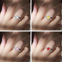Sterling Silver Simple Style Classic Style Inlay Heart Shape High Carbon Diamond Rings main image 3