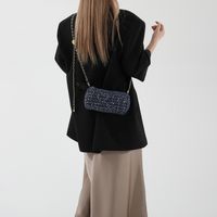 Women's Cloth Solid Color Streetwear Sewing Thread Chain Zipper Crossbody Bag main image 5
