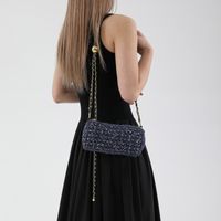 Women's Cloth Solid Color Streetwear Sewing Thread Chain Zipper Crossbody Bag sku image 1