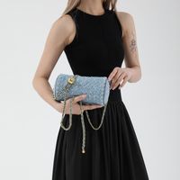 Women's Cloth Solid Color Streetwear Sewing Thread Chain Zipper Crossbody Bag sku image 2