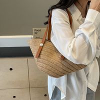 Women's Straw Solid Color Vacation Beach Sewing Thread Zipper Underarm Bag main image 4