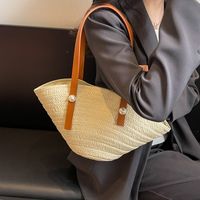 Women's Straw Solid Color Vacation Beach Sewing Thread Zipper Underarm Bag main image 5