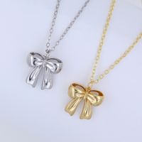 Copper 18K Gold Plated White Gold Plated Cute Solid Color Plating Bow Knot Pendant Necklace main image 3