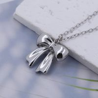 Copper 18K Gold Plated White Gold Plated Cute Solid Color Plating Bow Knot Pendant Necklace main image 5