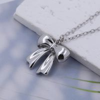 Copper 18K Gold Plated White Gold Plated Cute Solid Color Plating Bow Knot Pendant Necklace sku image 2