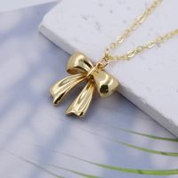 Copper 18K Gold Plated White Gold Plated Cute Solid Color Plating Bow Knot Pendant Necklace main image 4