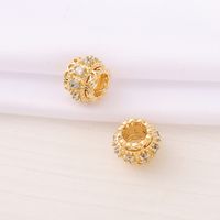 1 Piece 7.5mm Diameter Hole 5~5.9mm Copper Zircon 18K Gold Plated Round Lace Beads main image 1