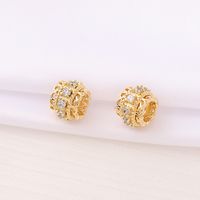 1 Piece 7.5mm Diameter Hole 5~5.9mm Copper Zircon 18K Gold Plated Round Lace Beads main image 5
