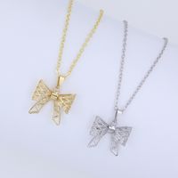 Copper 18K Gold Plated White Gold Plated Simple Style Plating Bow Knot Pendant Necklace main image 3