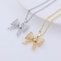 Copper 18K Gold Plated White Gold Plated Simple Style Plating Bow Knot Pendant Necklace main image 1