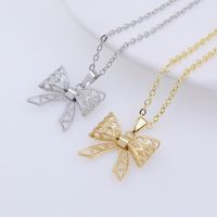 Copper 18K Gold Plated White Gold Plated Simple Style Plating Bow Knot Pendant Necklace sku image 3