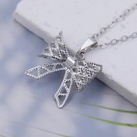 Copper 18K Gold Plated White Gold Plated Simple Style Plating Bow Knot Pendant Necklace sku image 2