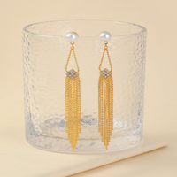 1 Pair IG Style French Style Rhombus Tassel Copper Artificial Pearls Zircon 18K Gold Plated Drop Earrings main image 5