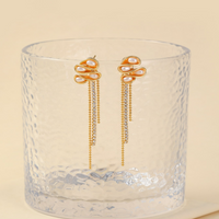 1 Paar IG-Stil Französische Art Rhombus Quaste Kupfer Künstliche Perlen Zirkon 18 Karat Vergoldet Tropfenohrringe main image 1