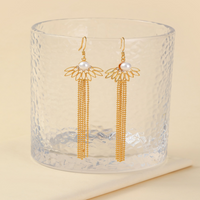 1 Pair IG Style French Style Rhombus Tassel Copper Artificial Pearls Zircon 18K Gold Plated Drop Earrings main image 8