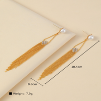 1 Pair IG Style French Style Rhombus Tassel Copper Artificial Pearls Zircon 18K Gold Plated Drop Earrings main image 7
