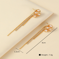 1 Pair IG Style French Style Rhombus Tassel Copper Artificial Pearls Zircon 18K Gold Plated Drop Earrings main image 4