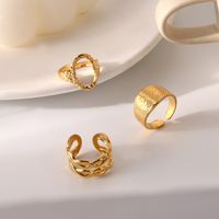 304 Stainless Steel 18K Gold Plated Simple Style Classic Style Plating Letter Life Tree Open Rings main image 1