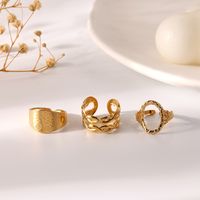304 Stainless Steel 18K Gold Plated Simple Style Classic Style Plating Letter Life Tree Open Rings main image 4