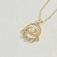 Copper 14K Gold Plated Vintage Style Simple Style Commute Enamel Hollow Out Inlay Elephant Eye Flower Pearl Zircon Pendant Necklace sku image 2