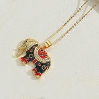 Copper 14K Gold Plated Vintage Style Simple Style Commute Enamel Hollow Out Inlay Elephant Eye Flower Pearl Zircon Pendant Necklace sku image 5
