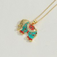 Copper 14K Gold Plated Vintage Style Simple Style Commute Enamel Hollow Out Inlay Elephant Eye Flower Pearl Zircon Pendant Necklace sku image 6