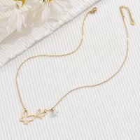 304 Stainless Steel Imitation Pearl 14K Gold Plated Sweet Simple Style Hollow Out Butterfly Pendant Necklace main image 7