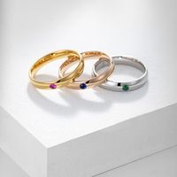 Stainless Steel Simple Style Round Polishing Plating Inlay Birthstone Rings main image 3