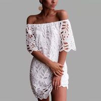 Women's Regular Dress Elegant Boat Neck Lace Short Sleeve Solid Color Knee-Length Holiday Daily Date main image 4