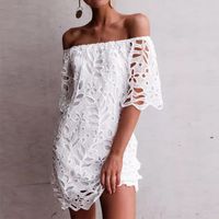 Women's Regular Dress Elegant Boat Neck Lace Short Sleeve Solid Color Knee-Length Holiday Daily Date main image 2
