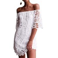 Women's Regular Dress Elegant Boat Neck Lace Short Sleeve Solid Color Knee-Length Holiday Daily Date main image 3