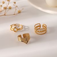 304 Stainless Steel 18K Gold Plated Simple Style Classic Style Plating Letter Life Tree Open Rings sku image 2