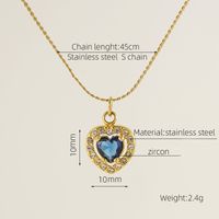 Titanium Steel 18K Gold Plated Elegant Lady Oval Water Droplets Heart Shape Inlay Zircon Pendant Necklace sku image 2