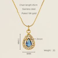 Titanium Steel 18K Gold Plated Elegant Lady Oval Water Droplets Heart Shape Inlay Zircon Pendant Necklace sku image 7