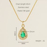 Titanium Steel 18K Gold Plated Elegant Lady Oval Water Droplets Heart Shape Inlay Zircon Pendant Necklace sku image 6
