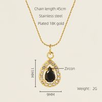 Titanium Steel 18K Gold Plated Elegant Lady Oval Water Droplets Heart Shape Inlay Zircon Pendant Necklace sku image 10
